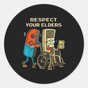Respect Your Elders Gaming Control Retro Funny Gam Classic Round Sticker