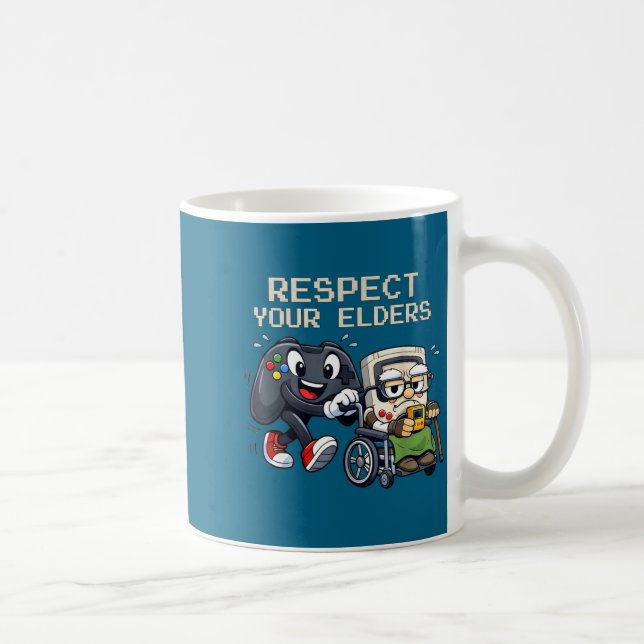 Respect Your Elders Gaming Control Retro Funny Gam Coffee Mug (Right)
