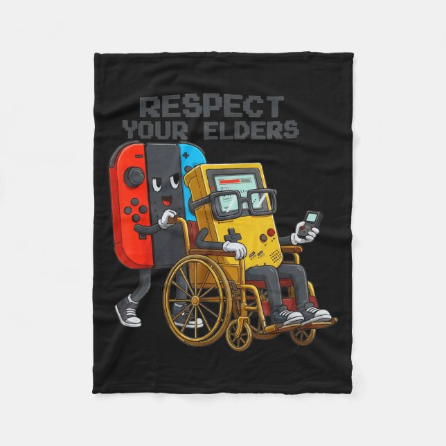 Respect Your Elders Gaming Control Retro Funny Gam Fleece Blanket (Front)