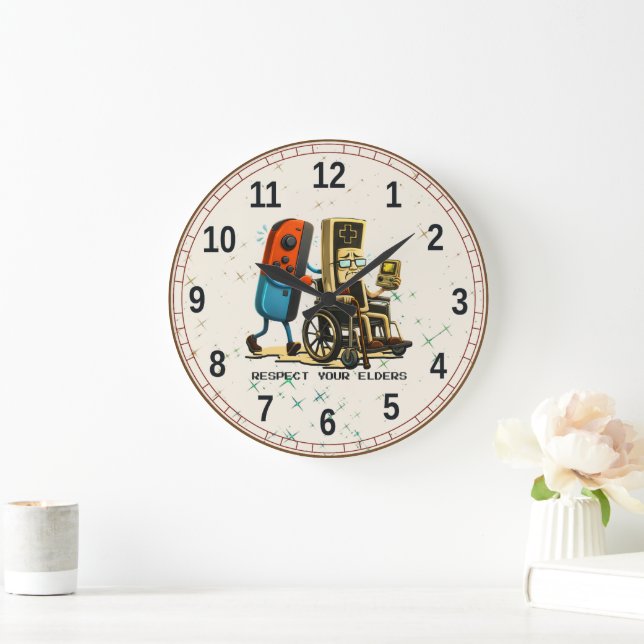 Respect Your Elders Gaming Control Retro Funny Large Clock (Home)