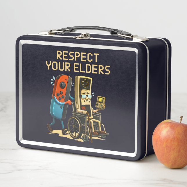Respect Your Elders Gaming Control Retro Funny Metal Lunch Box (In Situ)
