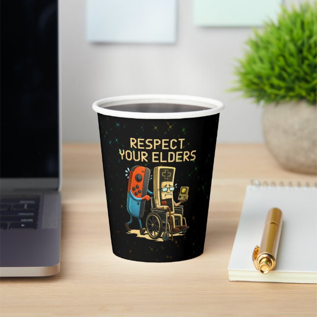 Respect Your Elders Gaming Control Retro Funny Paper Cups (Insitu)
