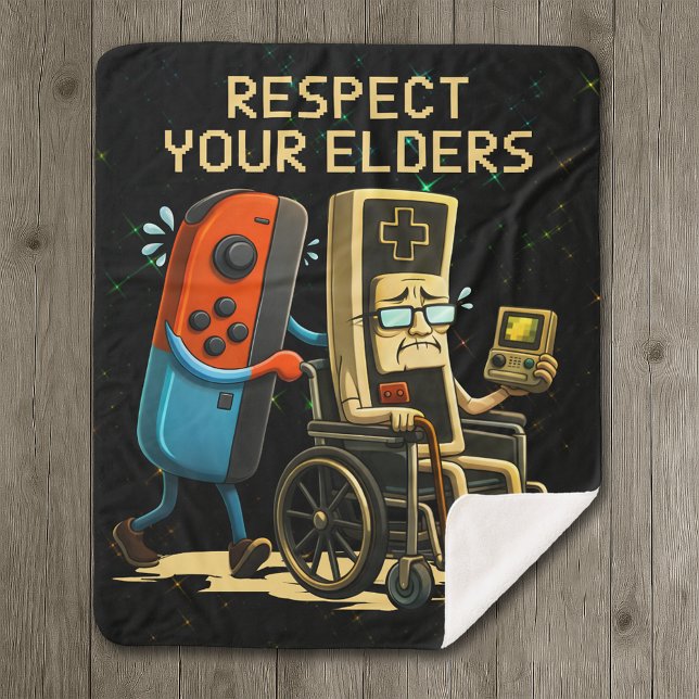 Respect Your Elders Gaming Control Retro Funny Sherpa Blanket (Creator Uploaded)