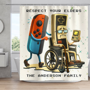 Respect Your Elders Gaming Control Retro Funny Shower Curtain