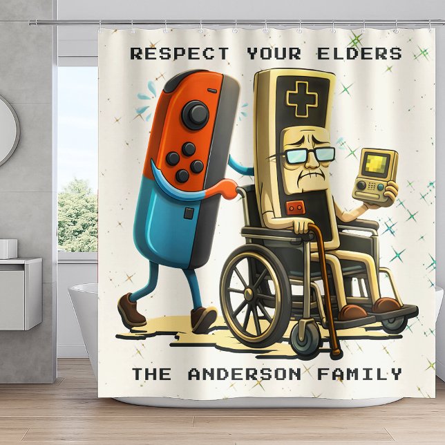 Respect Your Elders Gaming Control Retro Funny Shower Curtain (Creator Uploaded)