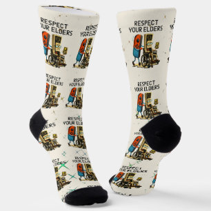 Respect Your Elders Gaming Control Retro Funny Socks
