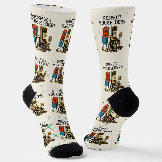 Respect Your Elders Gaming Control Retro Funny Socks (Angled)