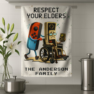 Respect Your Elders Gaming Control Retro Funny Tea Towel