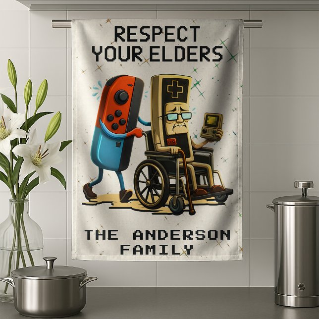 Respect Your Elders Gaming Control Retro Funny Tea Towel (Creator Uploaded)