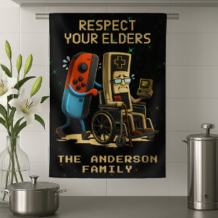 Respect Your Elders Gaming Control Retro Funny Tea Towel