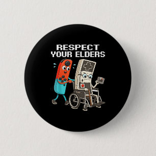 Respect Your Elders Retro Gaming Funny Controller  6 Cm Round Badge
