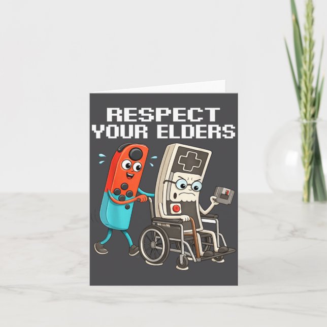 Respect Your Elders Retro Gaming Funny Controller  Card (Front)