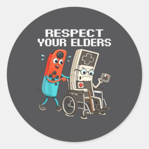Respect Your Elders Retro Gaming Funny Controller  Classic Round Sticker