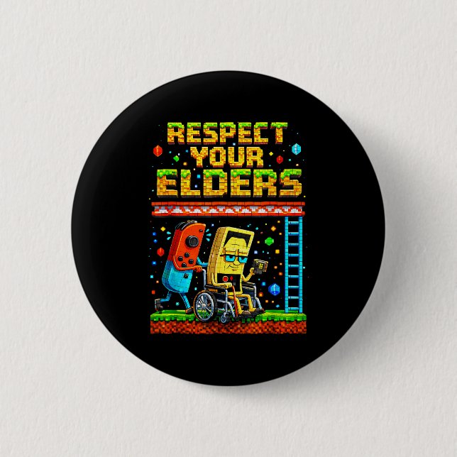 Respect Your Elders Retro Gaming Funny Gamer Contr 6 Cm Round Badge (Front)