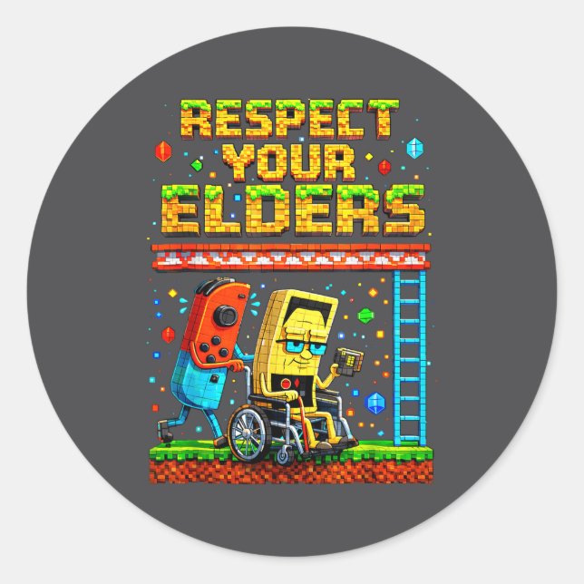 Respect Your Elders Retro Gaming Funny Gamer Contr Classic Round Sticker (Front)