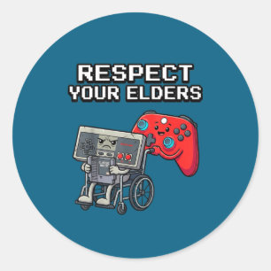 Respect Your Elders Retro Gaming Funny Gamer Contr Classic Round Sticker