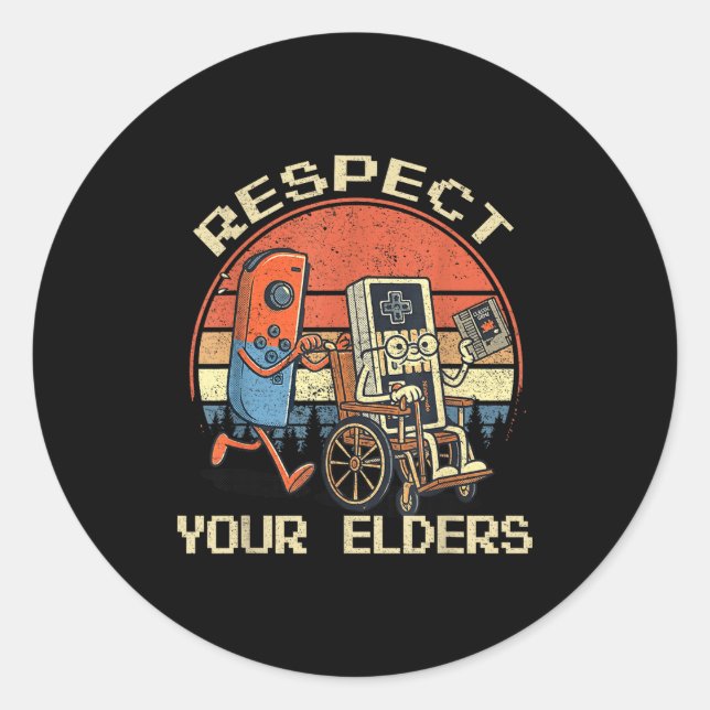 Respect Your Elders Retro Gaming Funny Gamer Contr Classic Round Sticker (Front)