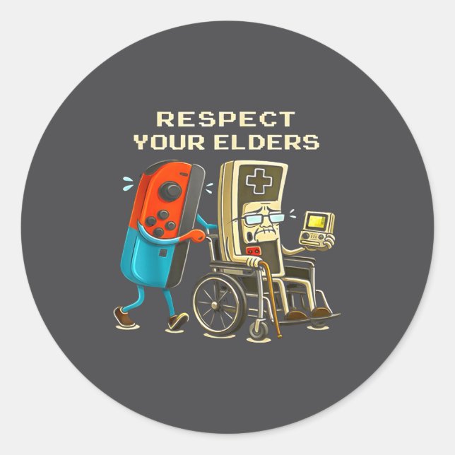 Respect Your Elders Retro Gaming Funny Gamer Contr Classic Round Sticker (Front)