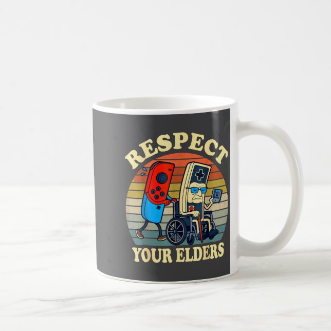 Respect Your Elders Retro Gaming Funny Gamer Contr Coffee Mug (Right)