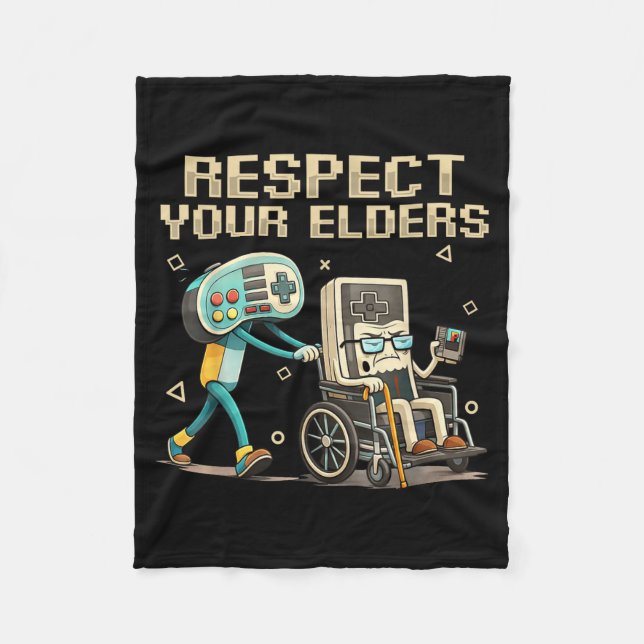 Respect Your Elders Retro Gaming Funny Gamer Contr Fleece Blanket (Front)