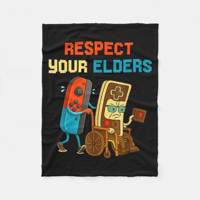 Respect Your Elders Retro Gaming Funny Gamer Contr Fleece Blanket (Front)