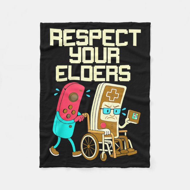 Respect Your Elders Retro Gaming Funny Gamer Contr Fleece Blanket (Front)