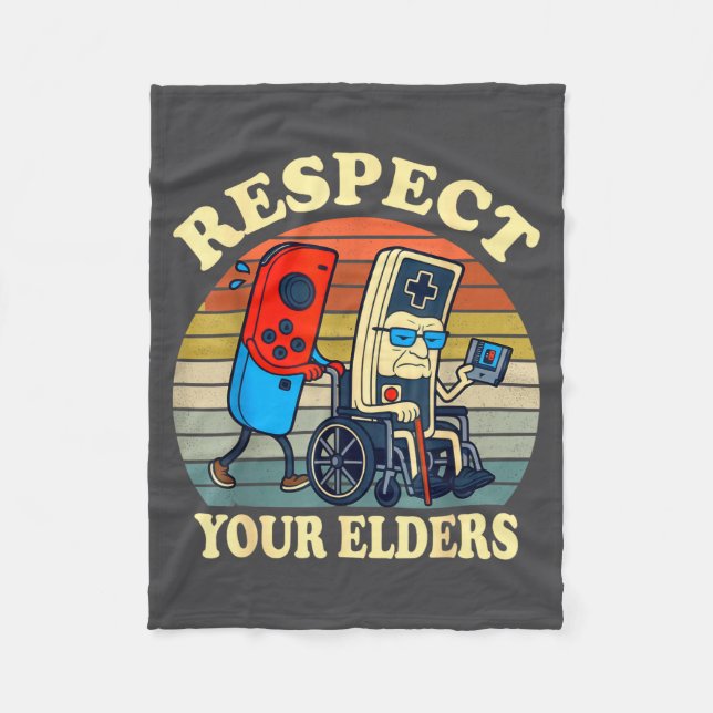 Respect Your Elders Retro Gaming Funny Gamer Contr Fleece Blanket (Front)