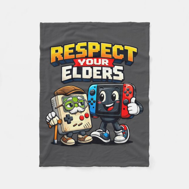 Respect Your Elders Retro Gaming Funny Gamer Contr Fleece Blanket (Front)
