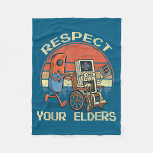Respect Your Elders Retro Gaming Funny Gamer Contr Fleece Blanket