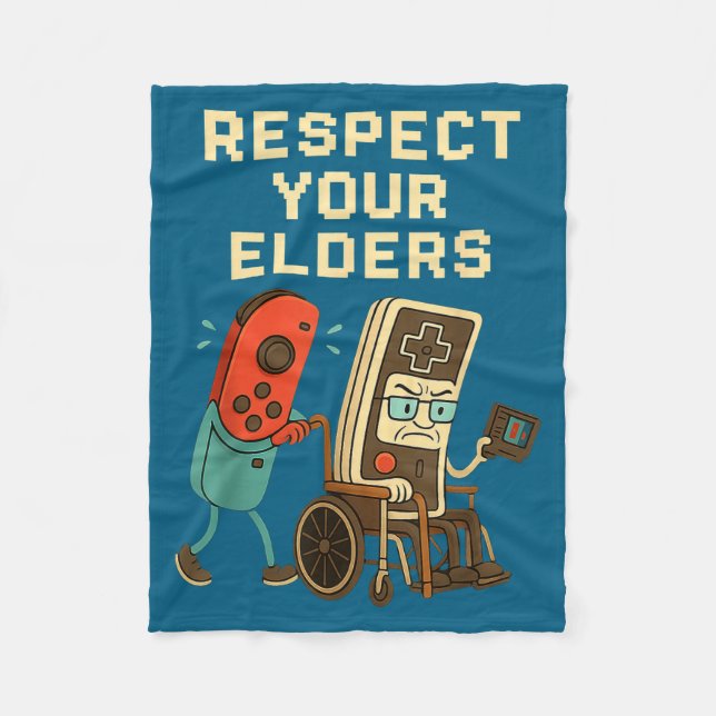 Respect Your Elders Retro Gaming Funny Gamer Contr Fleece Blanket (Front)