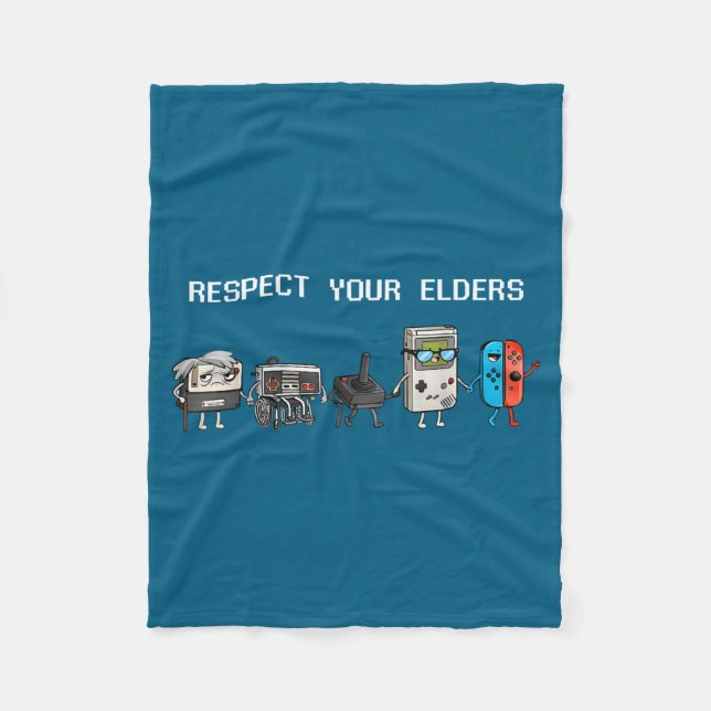 Respect Your Elders Retro Gaming Funny Gamer Contr Fleece Blanket (Front)