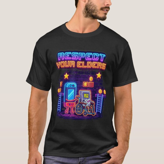 Respect Your Elders Retro Gaming Funny Gamer Contr T-Shirt (Front)