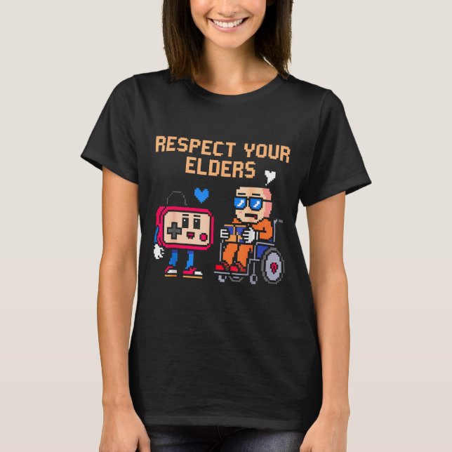 Respect Your Elders Retro Gaming Funny Gamer Contr T-Shirt (Front)