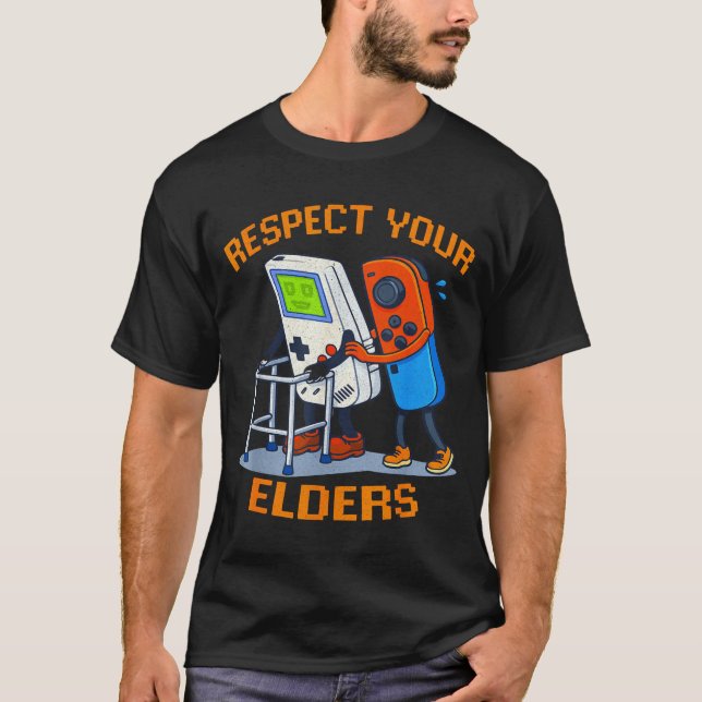Respect Your Elders Retro Gaming Funny Gamer Contr T-Shirt (Front)