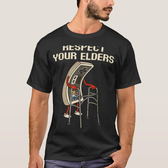 Respect Your Elders Retro Gaming Funny Gamer Contr T-Shirt (Front)