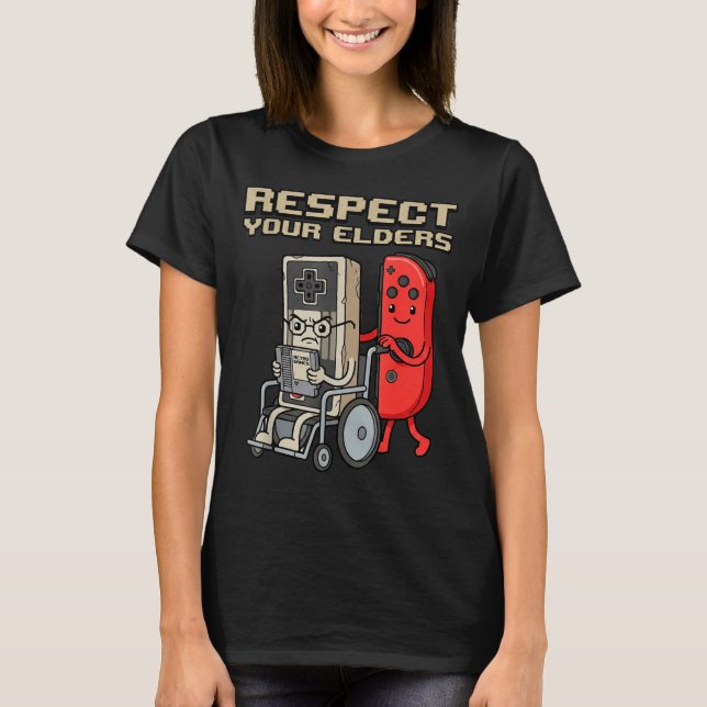 Respect Your Elders Retro Gaming Funny Gamer Contr T-Shirt (Front)