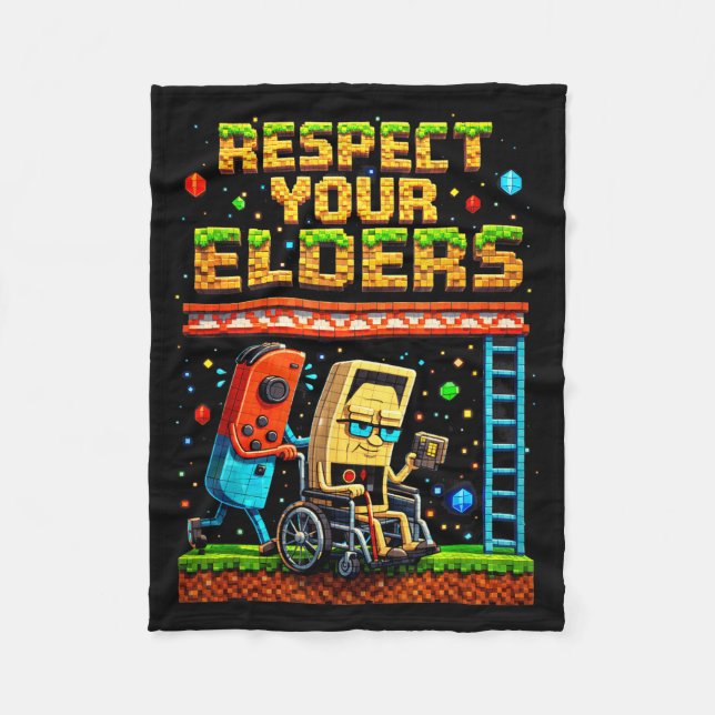 Respect Your Elders Retro Gaming Xel Gamer Control Fleece Blanket (Front)