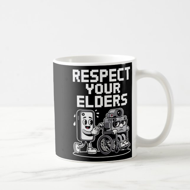 Respect Your Elders Retro Tech Camera Phone Cartoo Coffee Mug (Right)