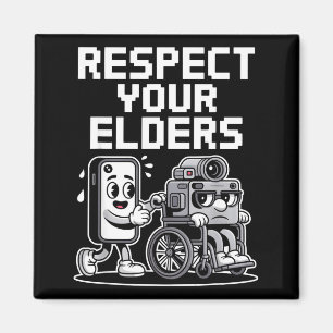 Respect Your Elders Retro Tech Camera Phone Cartoo Magnet