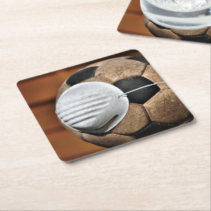 Respiratory Soccer Covid Protection Square Paper Coaster