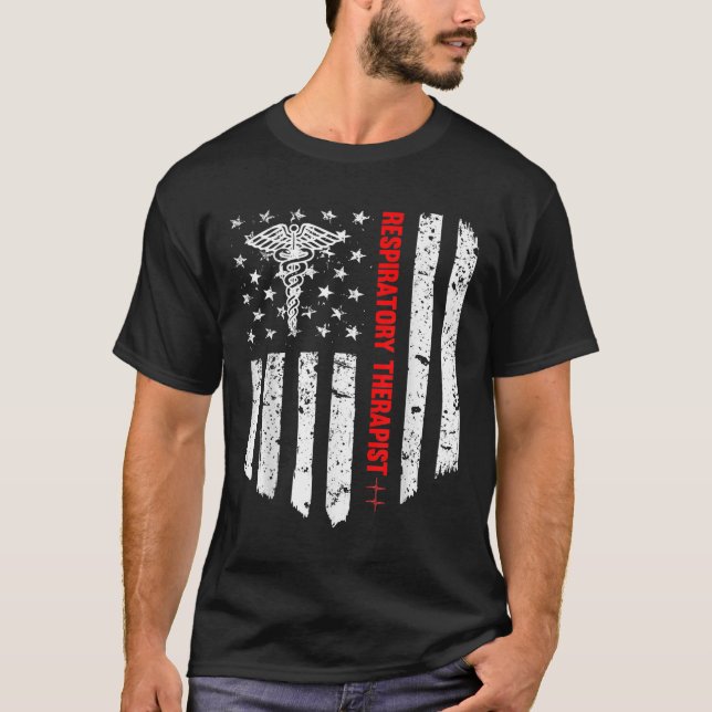 Respiratory Therapist American Flag Patriotic Medi T-Shirt (Front)
