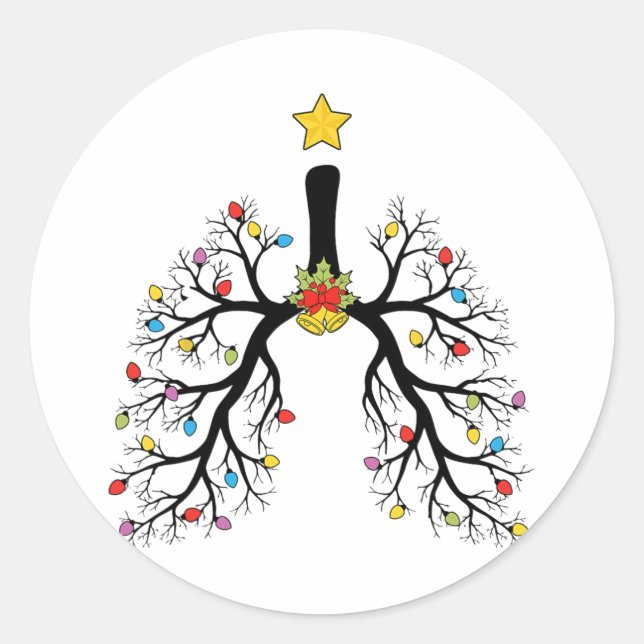 Respiratory Therapist Christmas Tree Lights Pulmon Classic Round Sticker (Front)