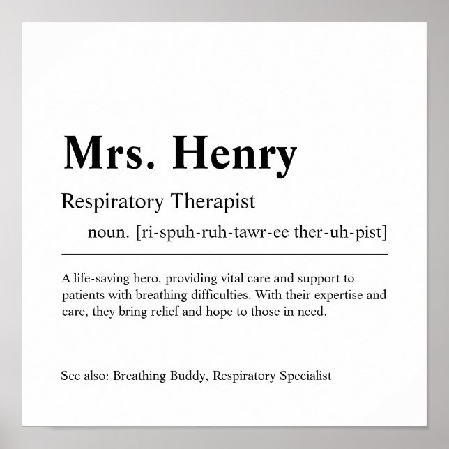 Respiratory Therapist Personalised Gift Poster (Front)