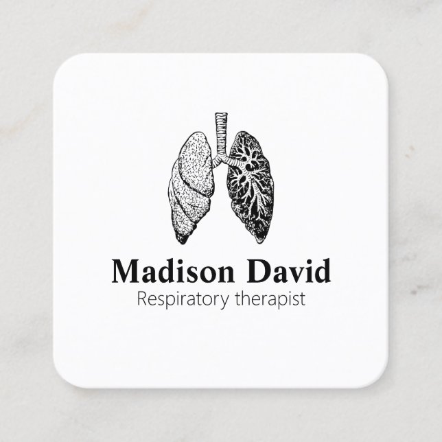 Respiratory therapist pulmonologist Minimal Lungs Square Business Card (Front)