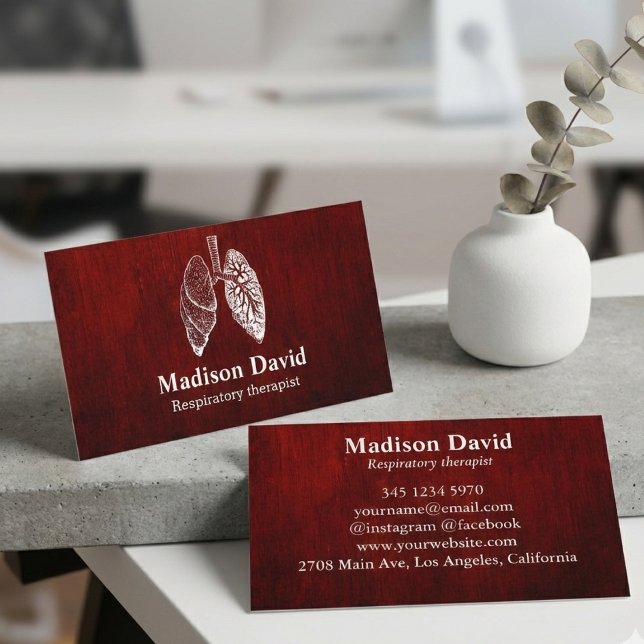 Respiratory therapist pulmonologist Red Business Card (Creator Uploaded)
