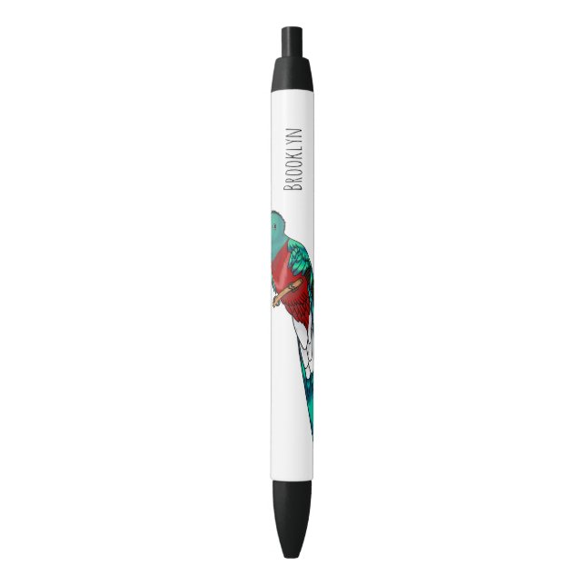 Resplendent quetzal bird cartoon illustration black ink pen (Front Vertical)