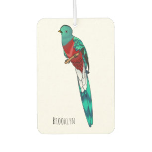 Resplendent quetzal bird cartoon illustration  car air freshener