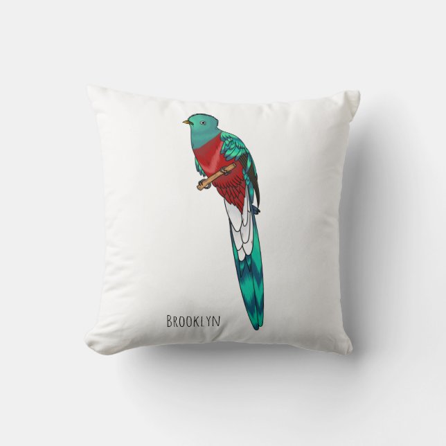 Resplendent quetzal bird cartoon illustration  cushion (Front)