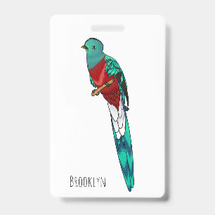 Resplendent quetzal bird cartoon illustration  ID badge