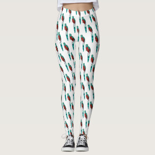 Resplendent quetzal bird cartoon illustration leggings
